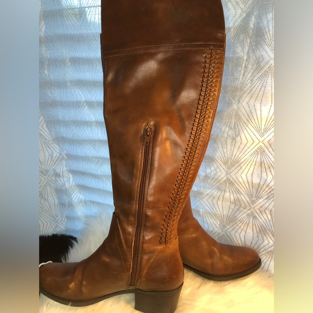 Vince Camuto Pedra Over the Knee Congac Brown Leather Sz 10 Riding Boot Leather